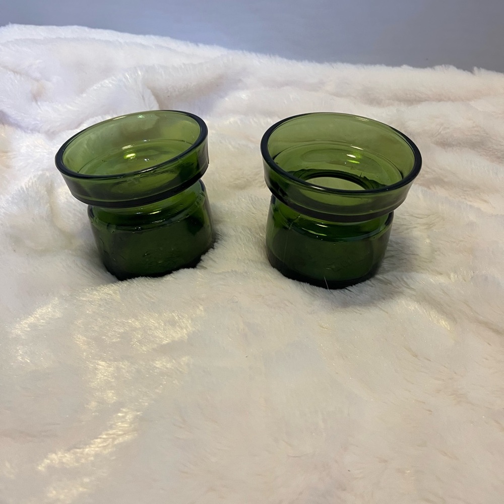 Vintage Dansk Designs Denmark Set of Two Green Glass Candle Holders
